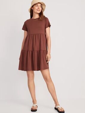 Tiered Short Sleeve Dress in Rootbeer Brown